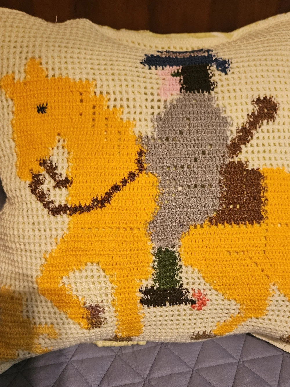 Yellow and Light Blue Hand-Crocheted Horseman and Dog Accent Pillow Covers